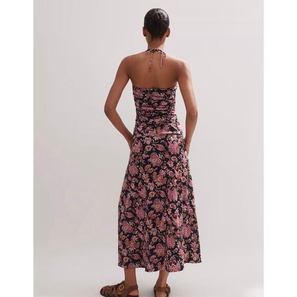 ME+EM Paisley Print Midi Dress Halter Cotton Floral Drop Waist Size 10 Pink - Picture 2 of 5
